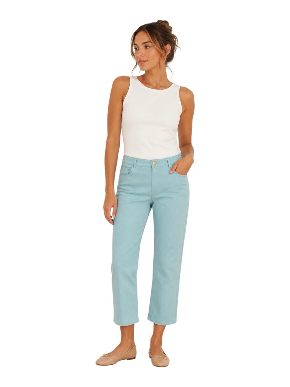 St John Sport Light Turquoise denim Jean pants Straight-Leg size 2 Coastal Vacay
